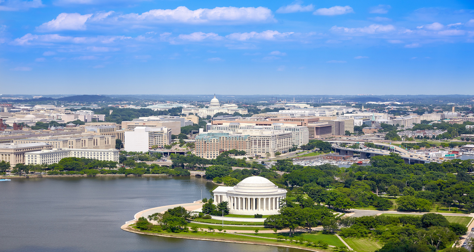 Washington DC aerial view with Thomas Jefferson Memorial building